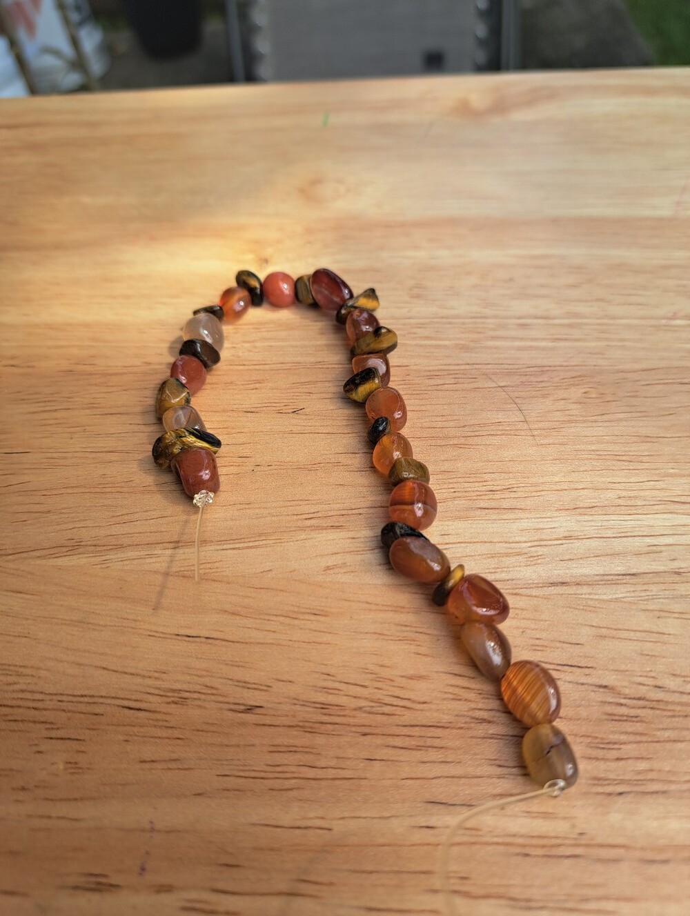 Warm Brown and Amber Agate Beaded Stretch Bracelet